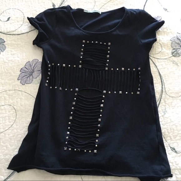 Maurices Tops - Maurice’s Punk-Rock Style, Cross ✝️ Distressed Tee